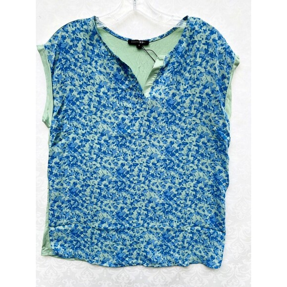 Papermoon Blue Floral Blouse Womens Small Sheer Flutter Sleeve Boho Chic Office - Picture 3 of 14